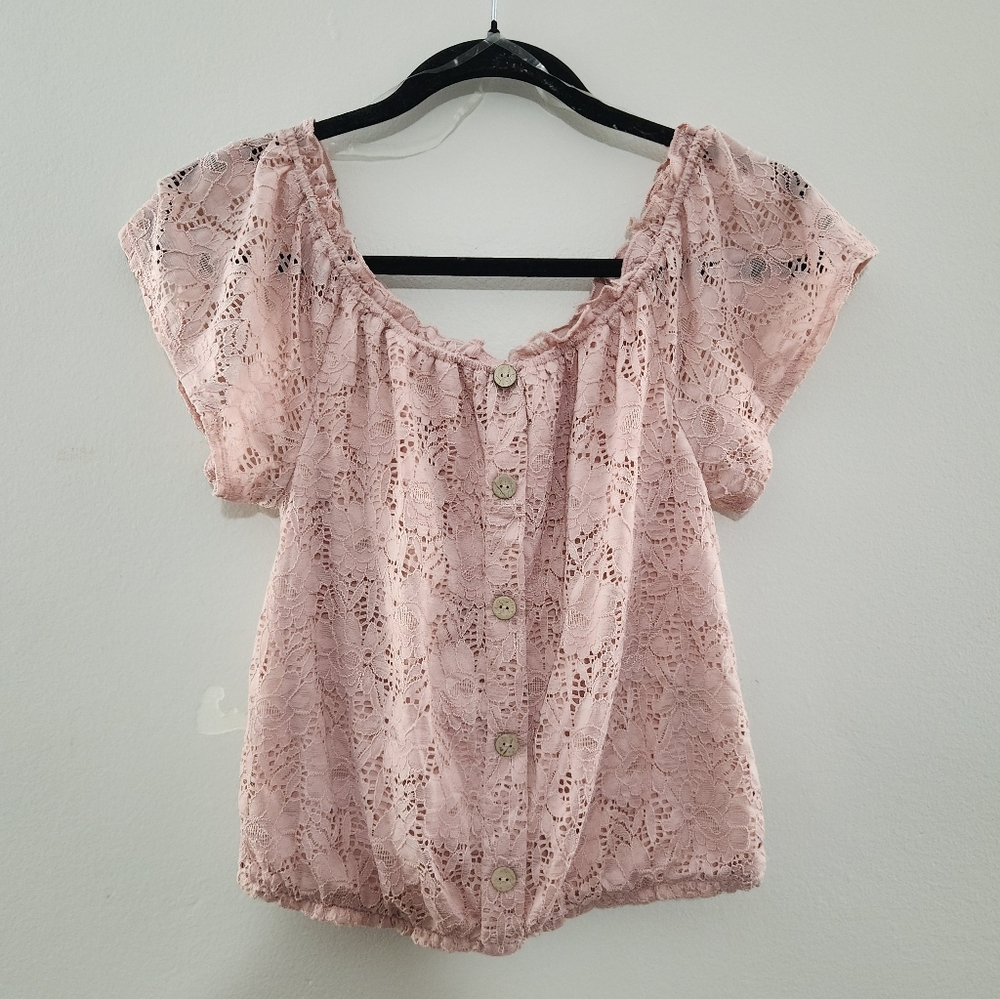 🦋 Pink Lace Women's Cropped Blouse